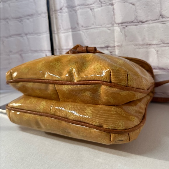 Collectors 70’s BOTTEGA VENETA Vinyl Crossbody Bag Gold Yellow Tan Leather 9x9x3 - Picture 10 of 14